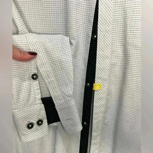 J.B. Holt Striped Standard Stretch Long Sleeve Button Up Shirt-White/Black- SZ-S - Picture 8 of 11
